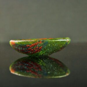 miseczka szklana artystyczna, 7 cm średnicy, zielona, czerwona, liście